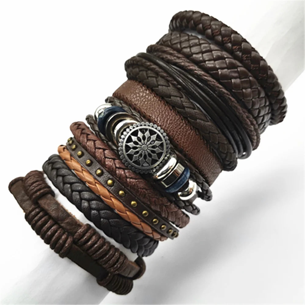 Handmade brown PU leather wrap bracelets