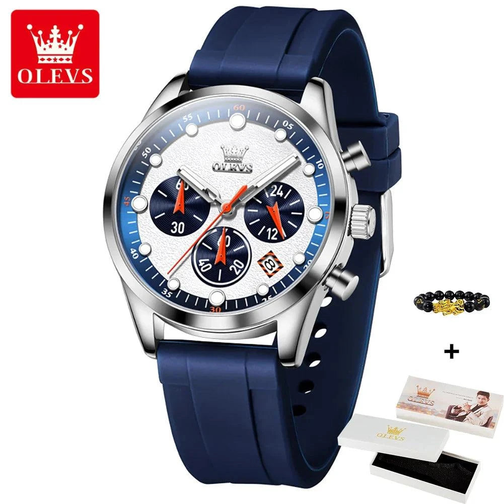 OLEVS 5602 New Sport Chronograph Quartz Watch For Men Waterproof Silicone Strap Man Watches Top Brand Fashion Hand Clock 2024