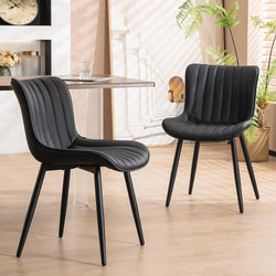 YOUNUOKE Black Dining Chairs Set of 2 Upholstered Mid Century Modern Kitchen Chair Armless Faux Leather Accent Guest Side