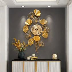 Large Wall Clock Living Room Decoration Ginkgo Wall Clocks Modern Design Metal Digital Silent Watches Gold Reloj De Pared Hierro