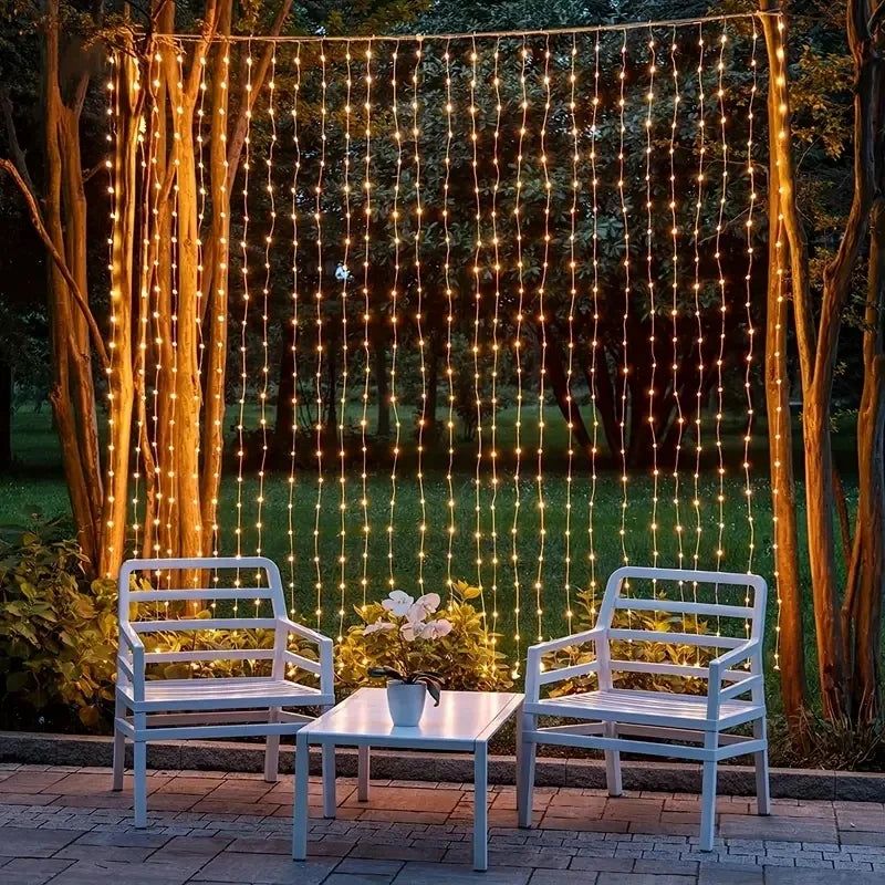 Solar Curtain Lights Outdoor Christmas Fairy Lights with 8 Lighting Modes For Home Garden Garland Yard Wedding Festival Decor