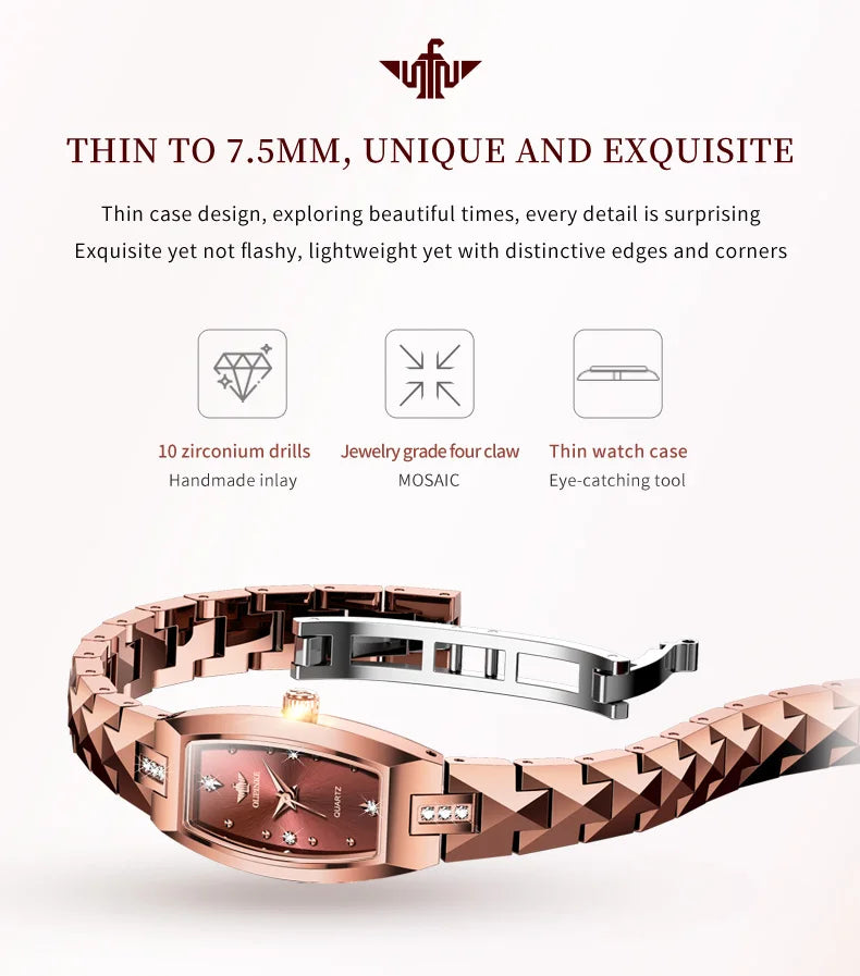 OUPINKE Luxury Brand Women Watches Tungsten Steel Strip Swiss Movement Diamond Inlay Watch for Lady Waterproof Fashion Sapphire