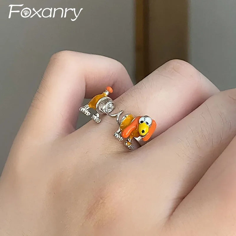 Cartoon Cute Dog Rings for Women New Fashion Creative Design Geometric Handmade Birthday Party Jewelry Adjustable Gifts