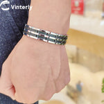 Vinterly Mens Chain Link Bracelet Wheat Black Stainless Steel Health Energy Germanium Magnetic Bracelets Bangles For Men Jewelry