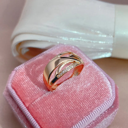 Hot 585 Rose Gold With Natural Zircon Ring for Women New Fashion 2022 Geometry Glossy Rings Fine Wedding Jewelry