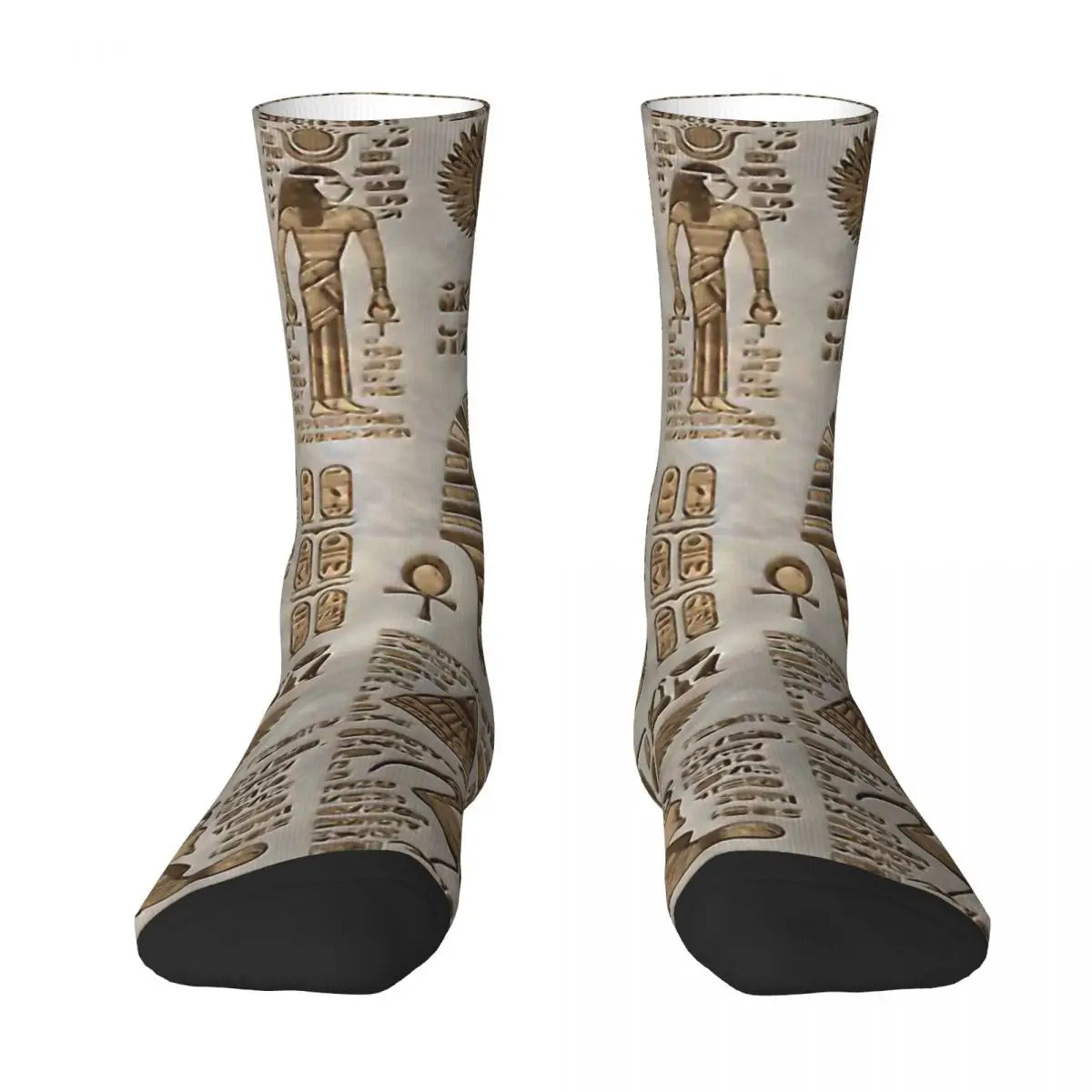 Hieroglyphs And Deities Vintage Gold Egyptian Socks.