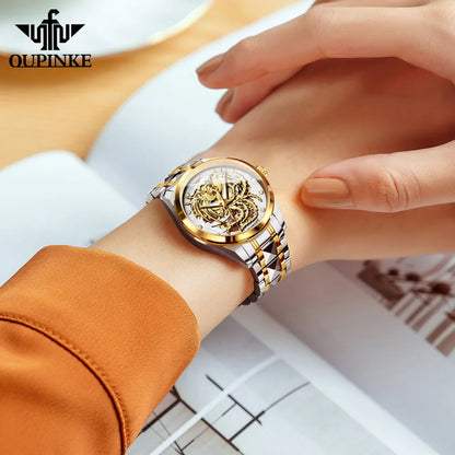 OUPINKE Luxury Carving Phoenix Women Automatic Mechanical Watches New Waterproof Lady Wrist Watch Casual Fashion Watch for Women