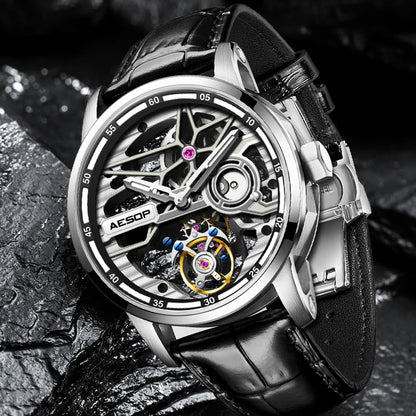 AESOP Men Mechanical Full Skeleton Watch.