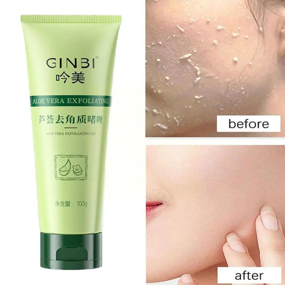 Aloe vera exfoliating gel, Face scrub, Peeling gel, Moisturizing scrub, Oil control, Skin care product, Beauty care, Refreshing scrub, Gentle exfoliation, Facial treatment, Body scrub, Smooth skin, Radiant complexion, Skincare routine, Natural ingredients,