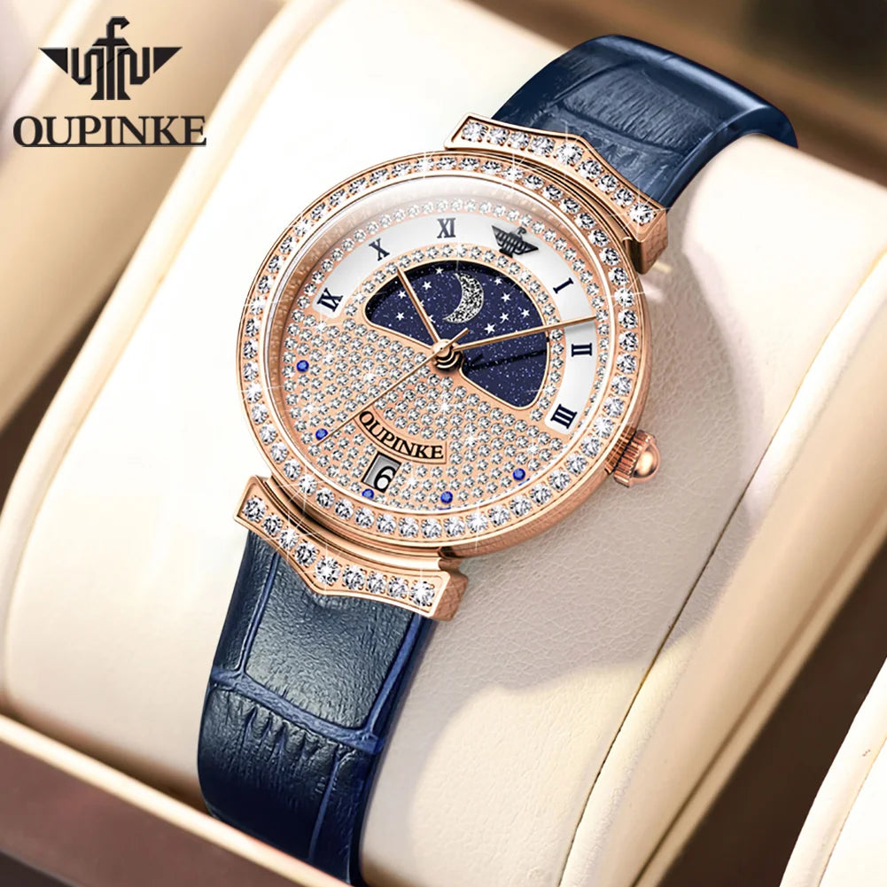 OUPINKE Original Swiss Quartz Movement Watch for Women High Quality Full Diamond Ladies Wrist Watch Sapphire Crystal Moonswatch