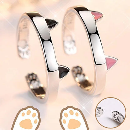 2pcs Y2K Cute Cat Paw Print Ring Women Girls Adjustable.