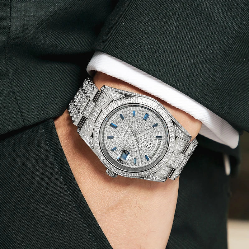 Luxury automatic diamond watch, Swiss quality.