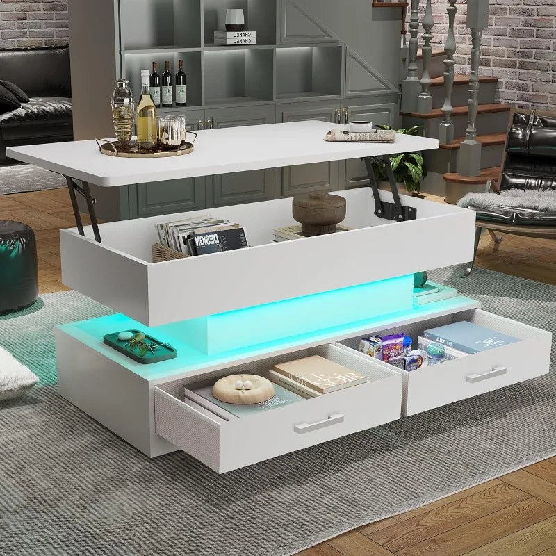 Lift Top Coffee Table with Storage LED Light.