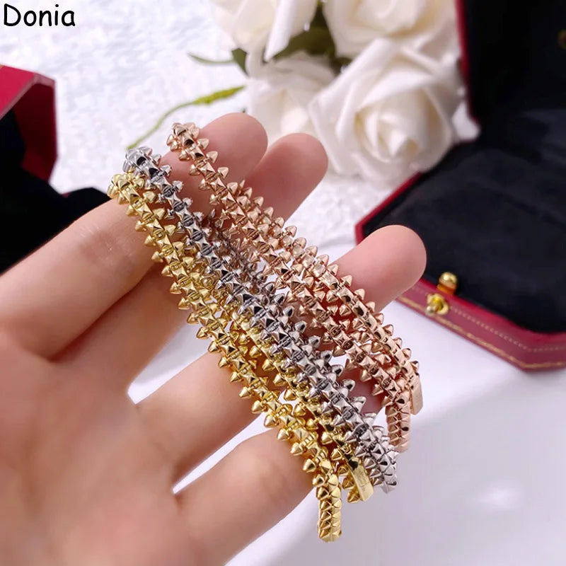 Donia jewelry new European and American fashion retro glossy rivet open bracelet palace luxury jewelry bracelet