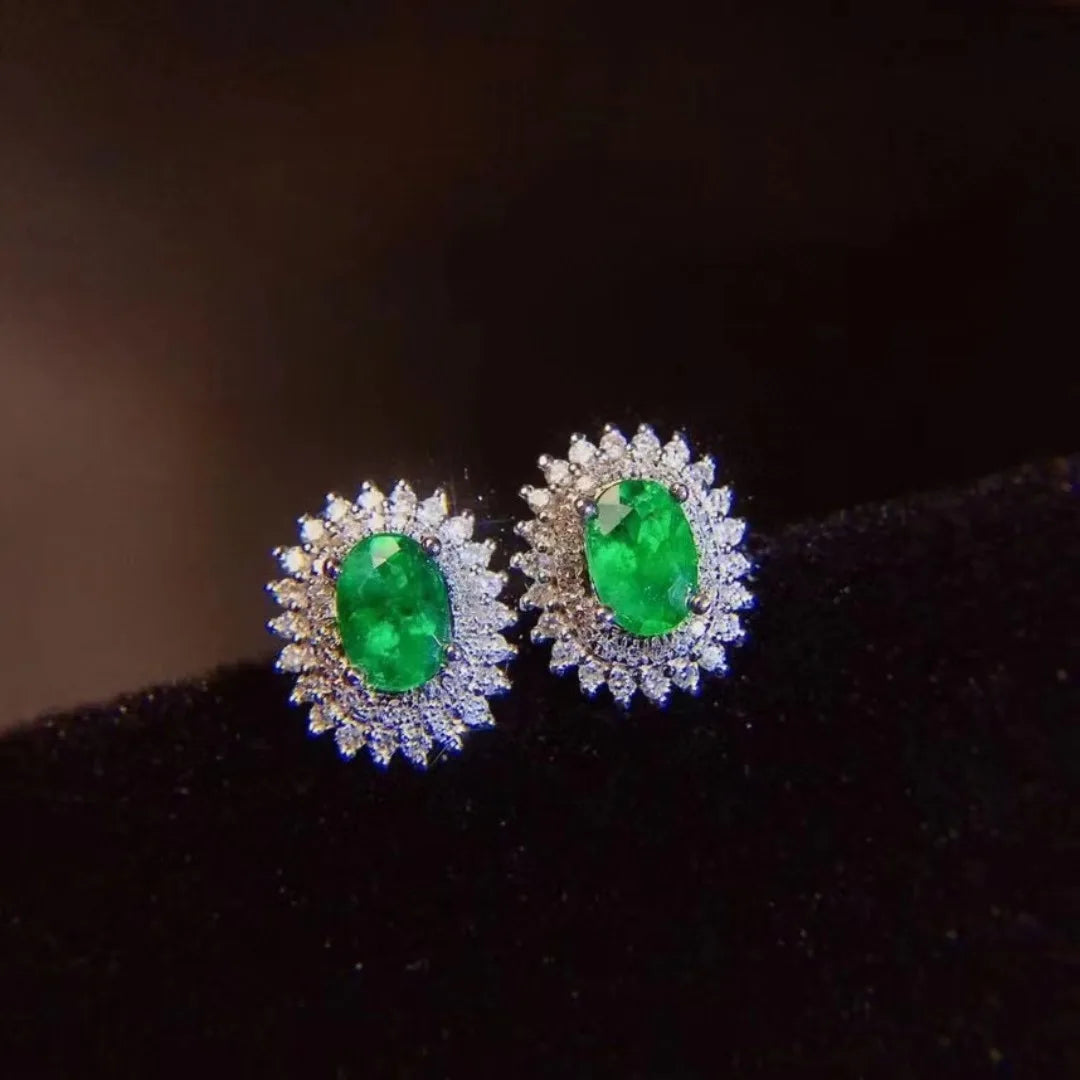 European and American Explosion of Natural Emerald Earrings 925 Silver Plated Platinum 4*6mm Lady Birthday Gift