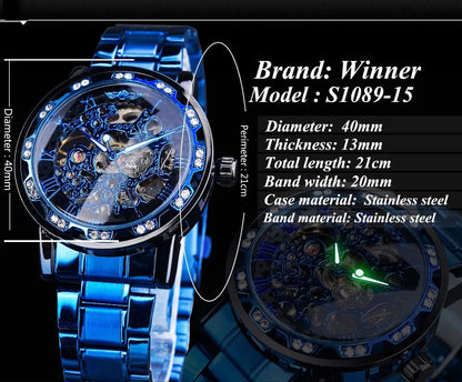 Diamond Mechanical Watch Luminous Gear Movement.