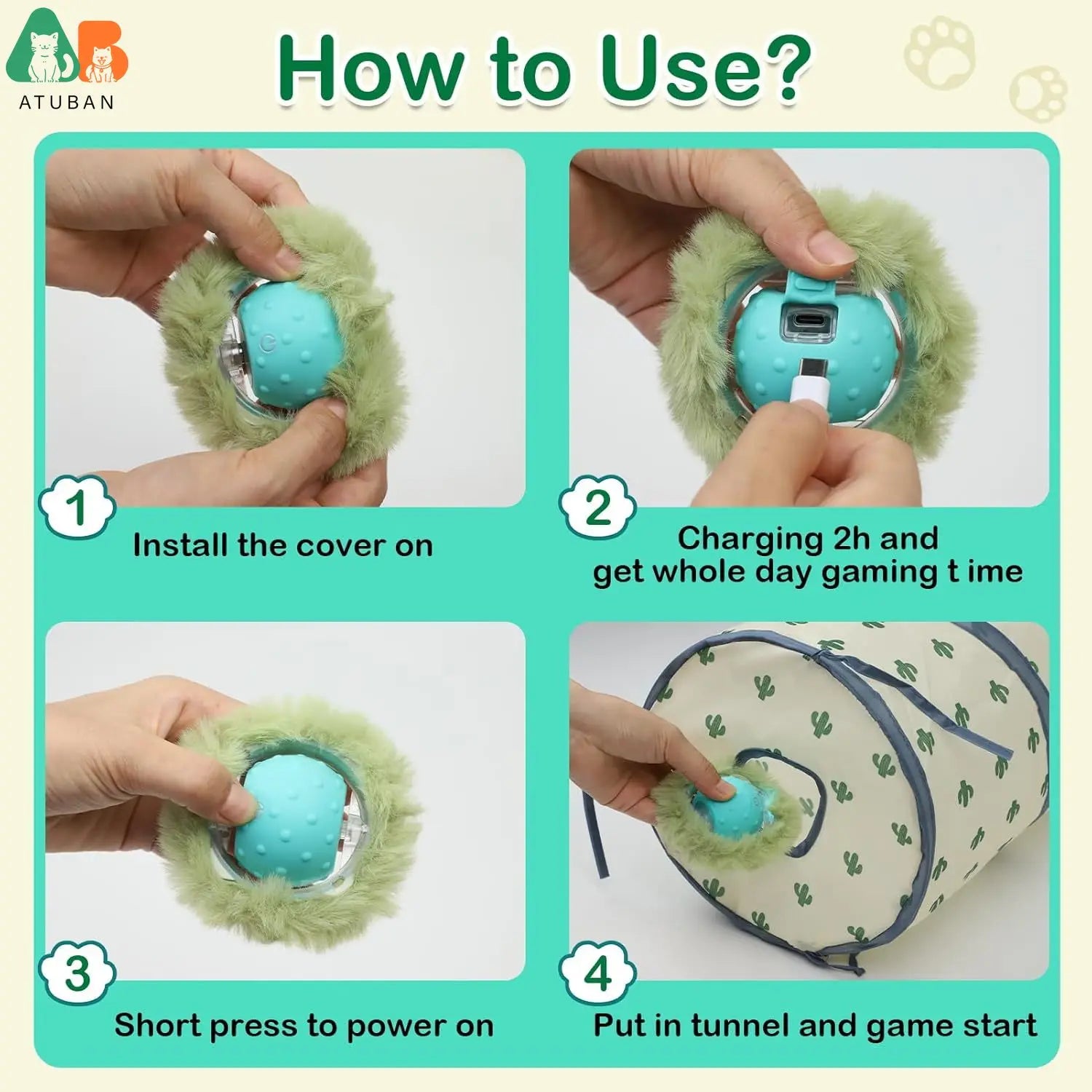 Cat Toys for Indoor Cats, Electric Cat Ball Fast Rolling in Pouch,Motion Activated Chirping Cat Toy,Hide and Seek Cat Toy