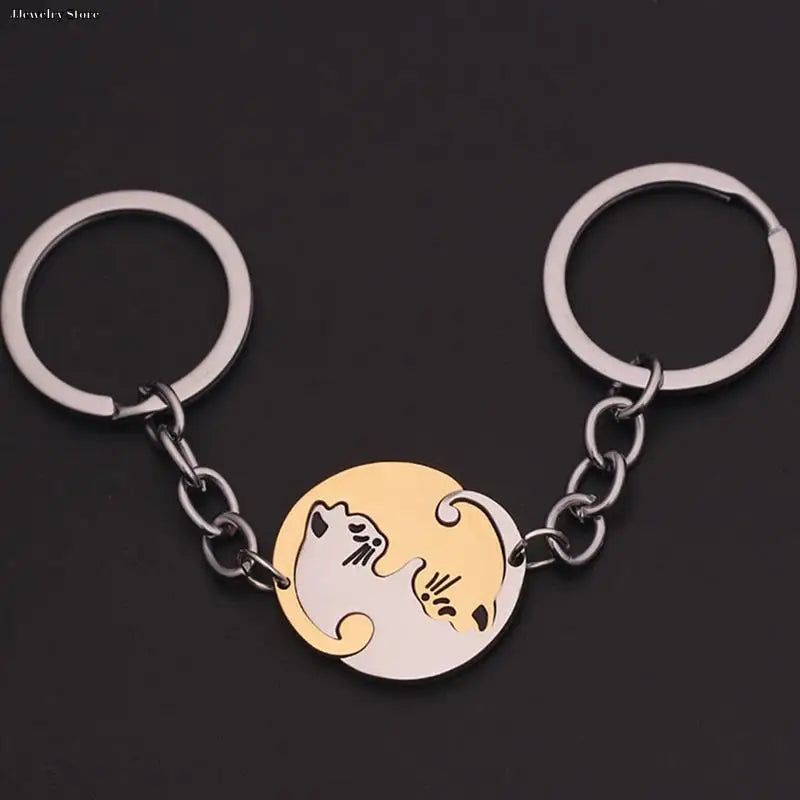 Cute Black Cat Couple Keychain