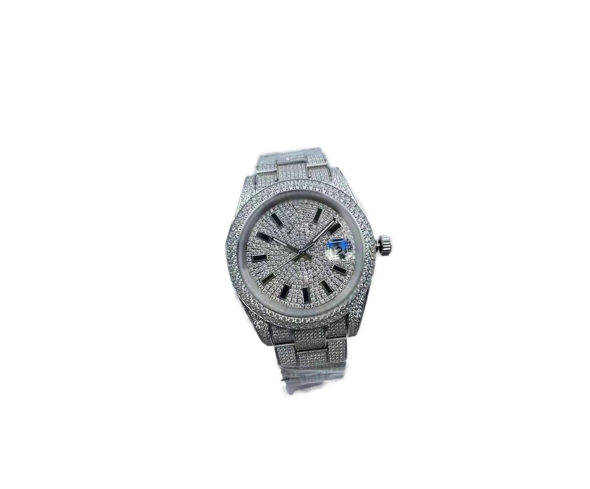 Men's 41mm Diamond-Studded Watch, Stellar Dial, Waterproof, Stainless Steel Bracelet