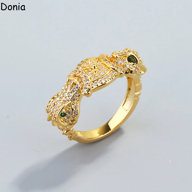 Donia Jewelry Euro-American Double-headed Leopard Crocodile Titanium Steel Micro Inset AAA Zircon Luxury Bracelet Ring