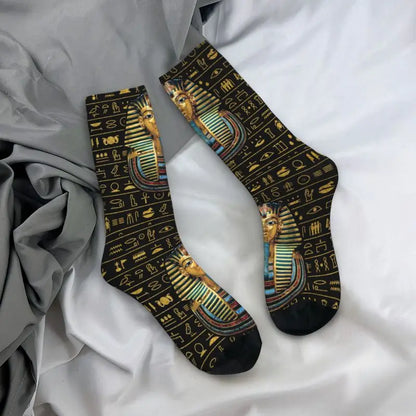 Harajuku Ancient Gold Pharaoh Egypt King Tut Socks Men Women Warm 3D Printed Egyptian Hieroglyphs Sports Football Socks**