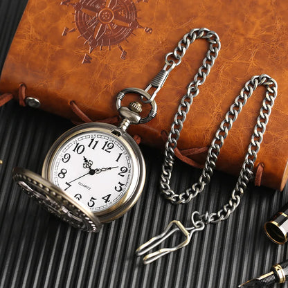 Vintage Retro Bronze Hollow Train Locomotive Steampunk Quartz Pocket Watch Women Men Necklace Pendant with Chain Birthday Gift