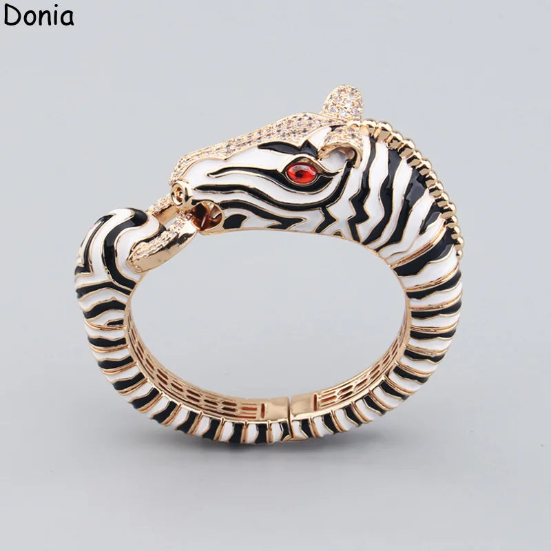 Donia Jewelry European and American fashion zebra titanium steel micro-set zircon animal luxury bracelet