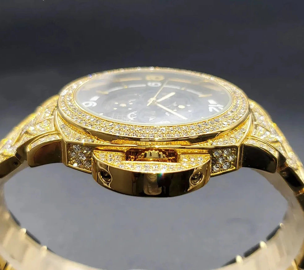 Gold Mechaincal Watch For Men Luxury Diamond.