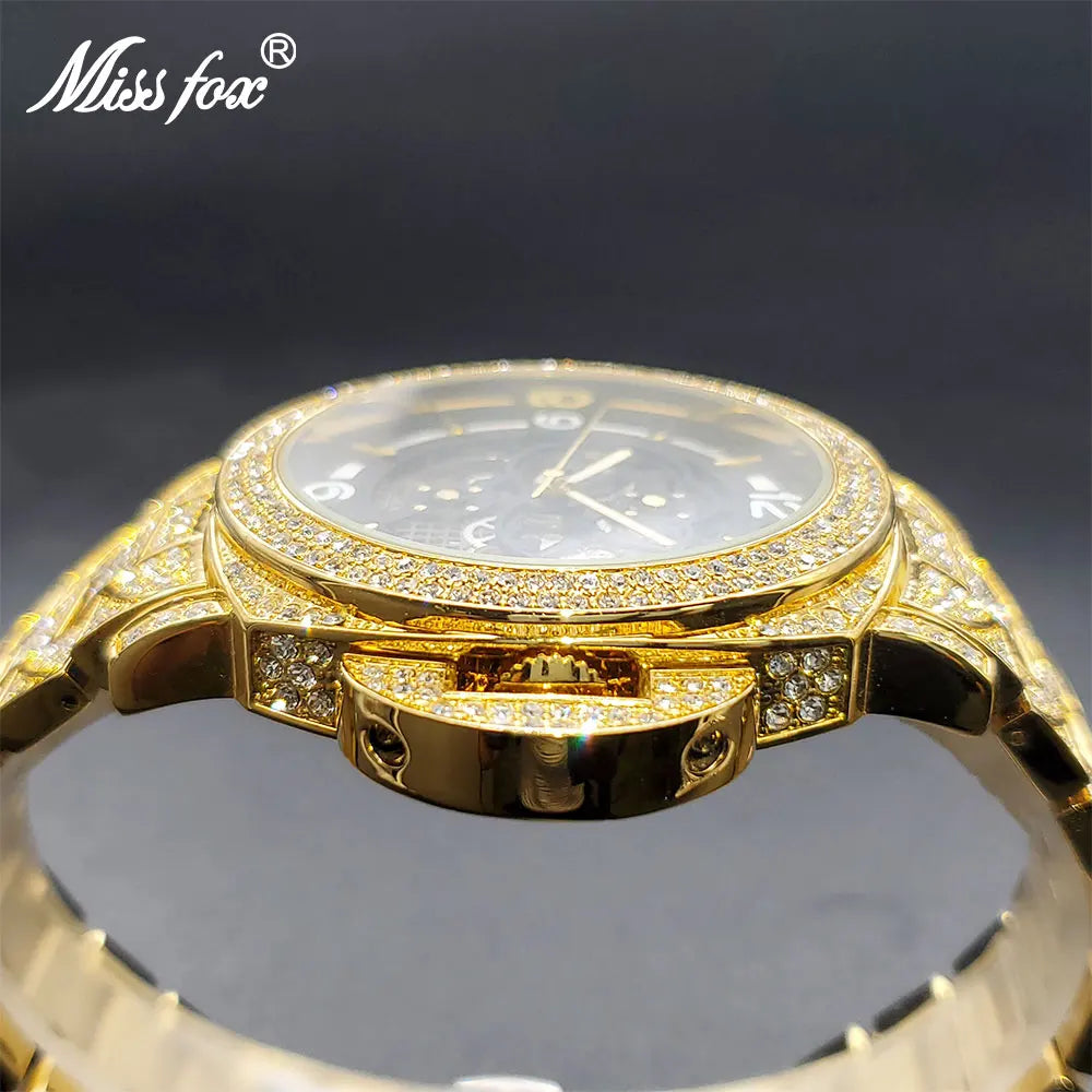 Gold Mechaincal Watch For Men Luxury Diamond Unique Stylish