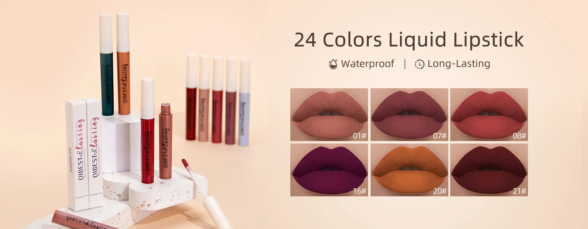 6 Colors Double-end Lip Gloss Waterproof Lipstick.