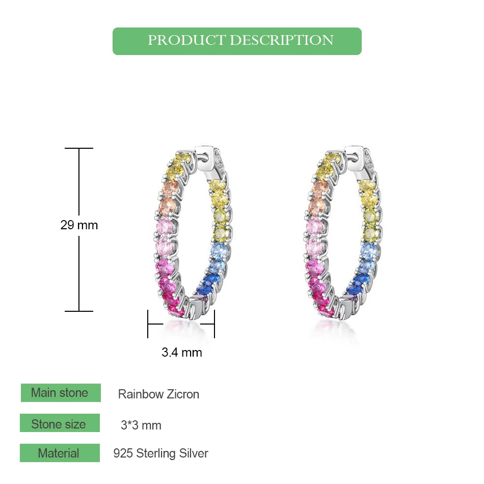 WES 925 Sterling Silver Earrings for Woman Friends Rainbow Colorful Zicron 3*3mm Anniversary Christmas Party Birthday Gifts