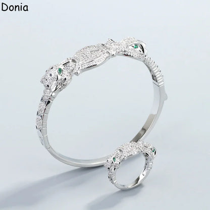 Donia Jewelry Euro-American Double-headed Leopard Crocodile Titanium Steel Micro Inset AAA Zircon Luxury Bracelet Ring