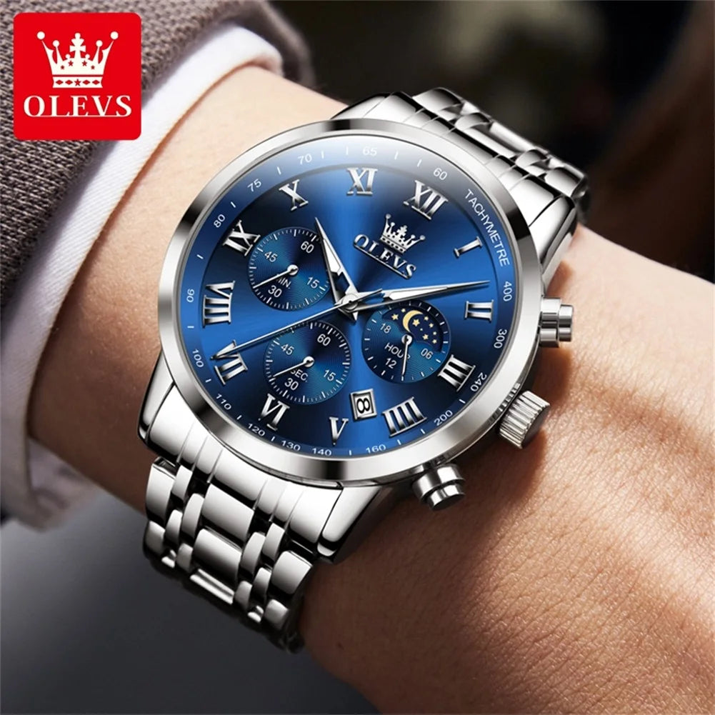 OLEVS 5529 Luxury Quartz Watch For Men Roman Scale Moon.