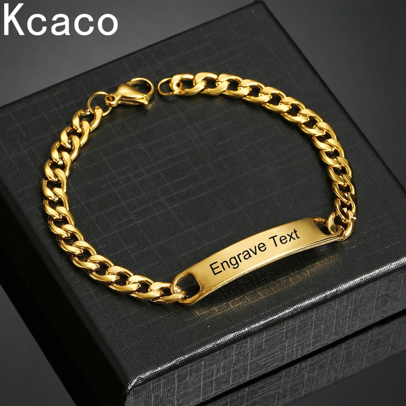 Customized Engrave Name Men Women Bracelets Stainless Steel Cuban Chain Personalized ID Bracelet Fashion Party  Jewellery Gift