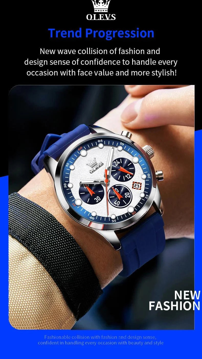 OLEVS 5602 New Sport Chronograph Quartz Watch For Men Waterproof Silicone Strap Man Watches Top Brand Fashion Hand Clock 2024