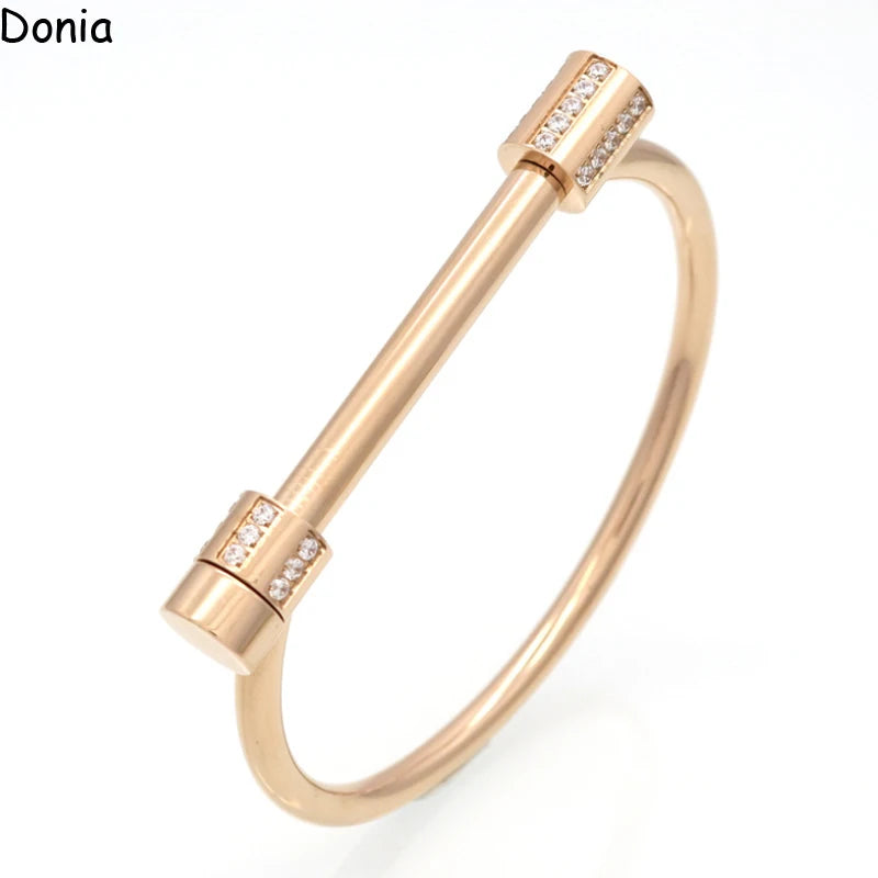 Donia jewelry European and American fashion stainless steel horseshoe titanium steel micro-set zircon C-shaped screw bracelet