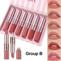 Heallor 6 Colors Double Head Lip Gloss Matte Velvet Sexy Red Tint Liquid Lipstick Waterproof Mirror Water Lip Glaze Lips Makeup