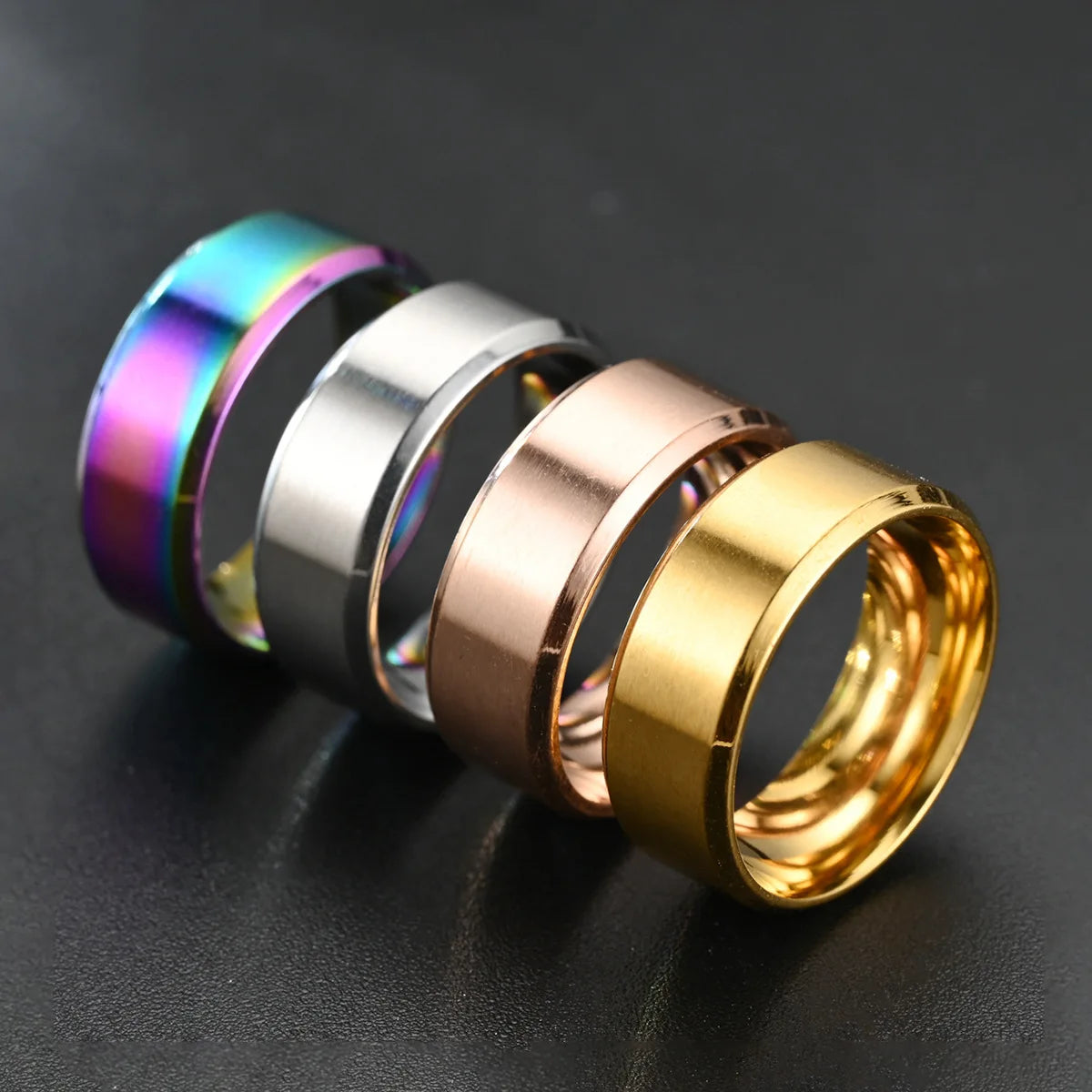 Classic Stainless Steel Men Rings Rose Gold Color.