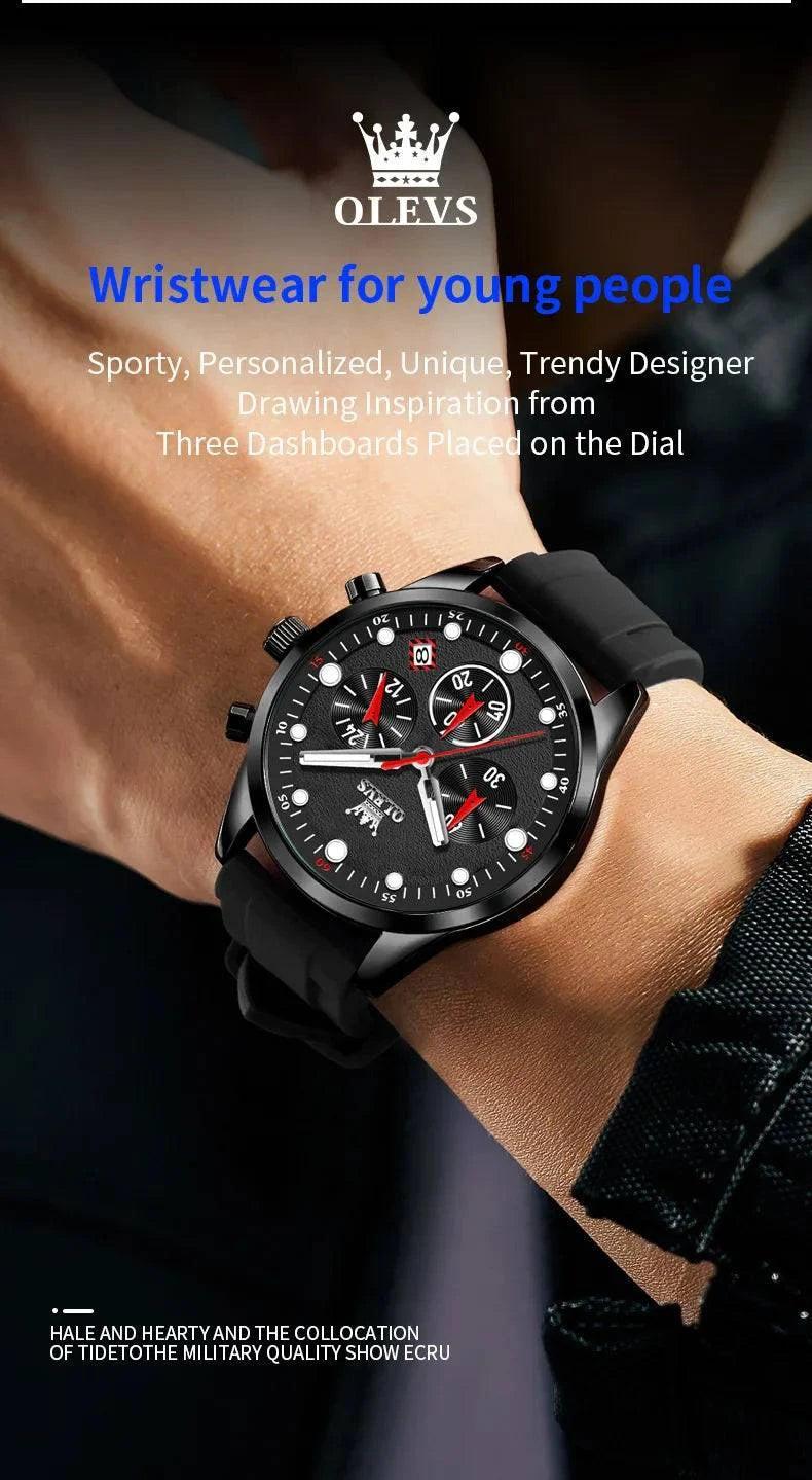 OLEVS 5602 New Sport Chronograph Quartz Watch For Men Waterproof Silicone Strap Man Watches Top Brand Fashion Hand Clock 2024