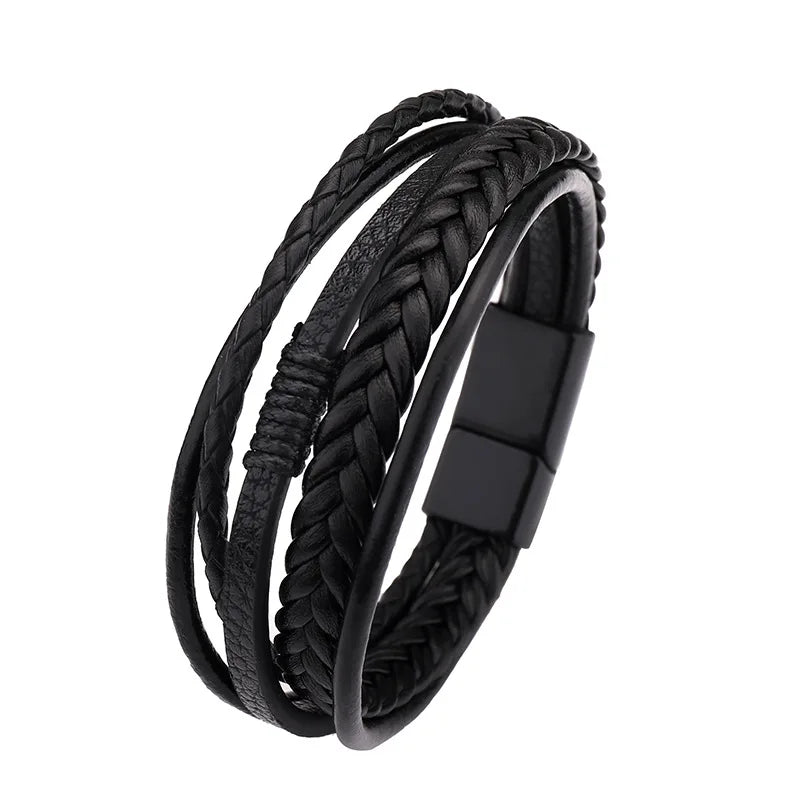 Trendy Leather Bracelets Men Stainless Steel.