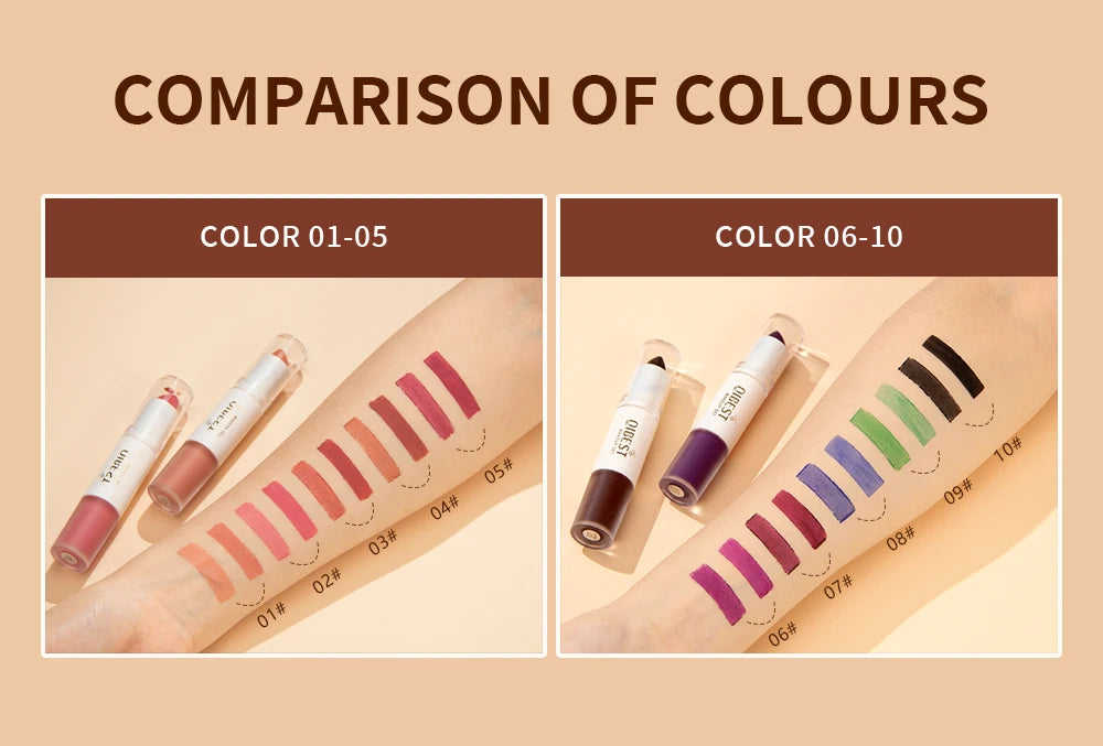 10 Colors 2 in 1 Matte Lipstick Lip.