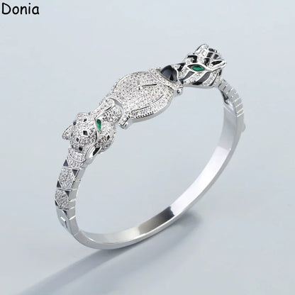 Donia Jewelry European and American Double-Headed Cheetah Zebra Titanium Steel Micro-Inset AAA Zircon Luxury Bracelet Ring