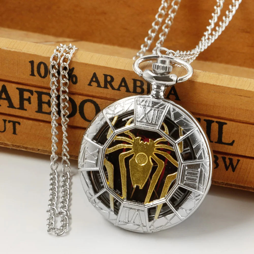 Creative Golden Spider Pattern Hollow out Design Pocket Watch Necklace Men's and Children's Vintage Gift reloj de bolsillo