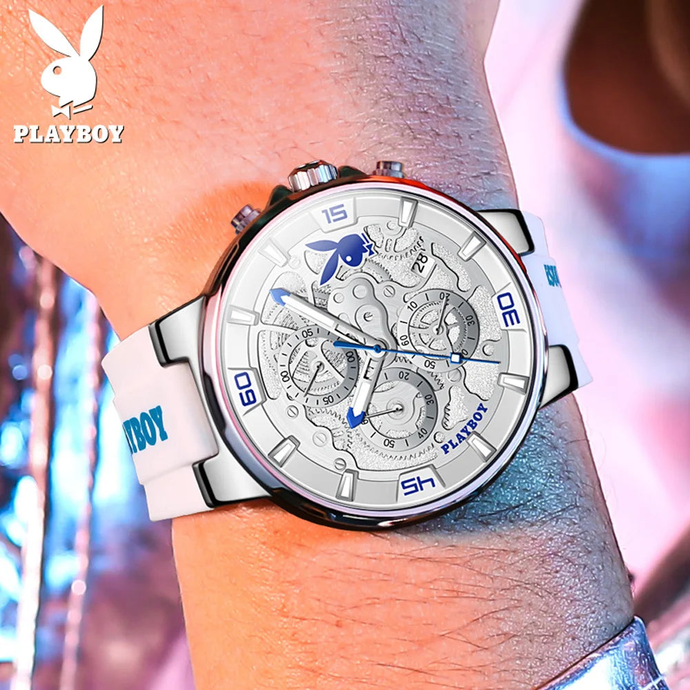 PLAYBOY Luxury Men Watch Silicone Strap Waterproof.