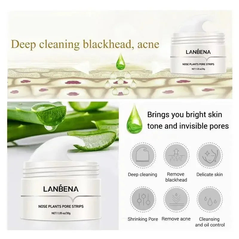 LANBENA Blackhead Remover Cream Paper Plant Pore Strips Nose Acne Cleansing Black Dots Peel Off Mud Mask Treatments Skin Care