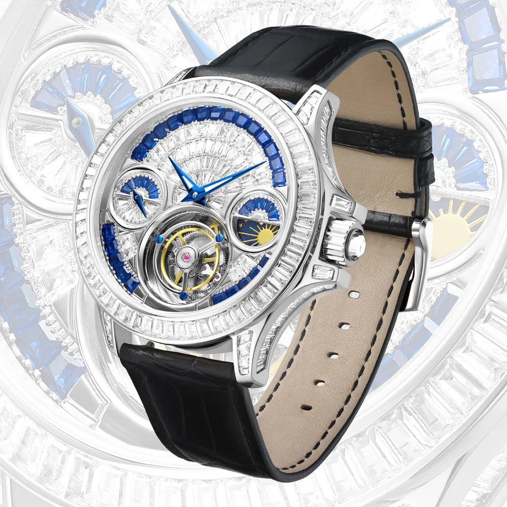 TIELBO Luxury Crystal Diamond Automatic Tourbillon Movement Man Watch