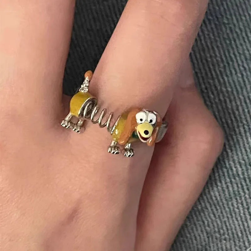 Cartoon Cute Dog Rings for Women New Fashion Creative Design Geometric Handmade Birthday Party Jewelry Adjustable Gifts