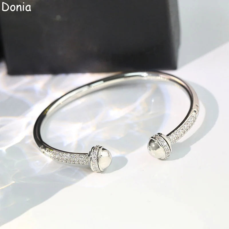 Donia Jewelry European and American fashion double-headed round bead titanium steel micro-set zircon opening luxury bracelet