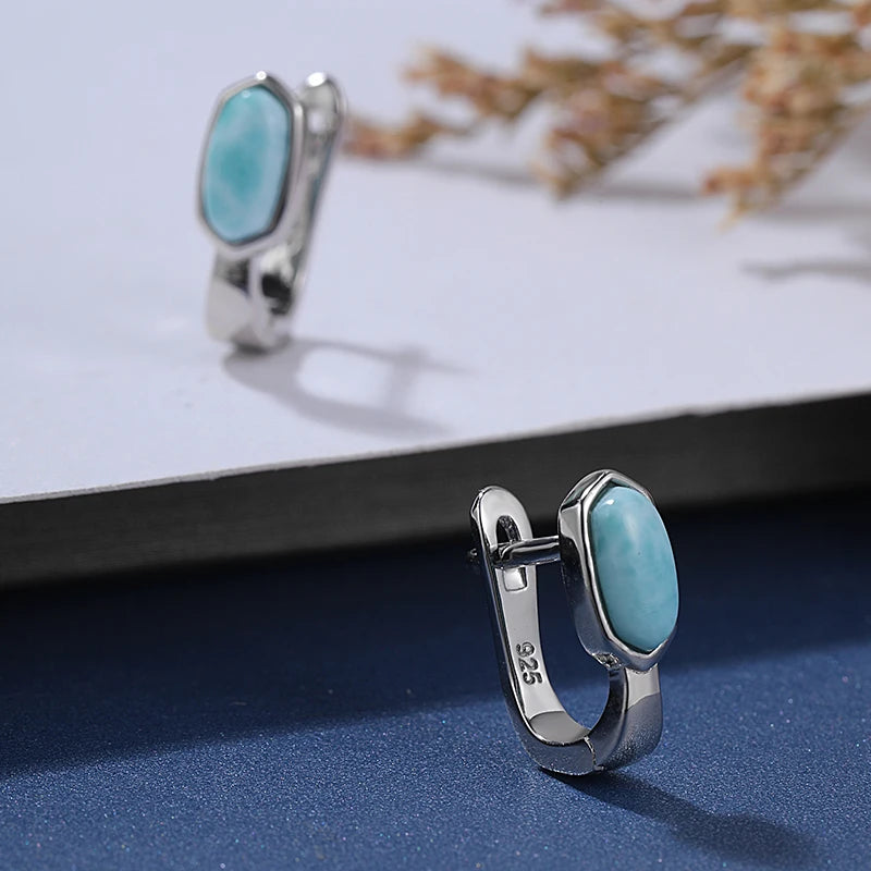 Geometric Larimar Sterling Silver Earrings Women.