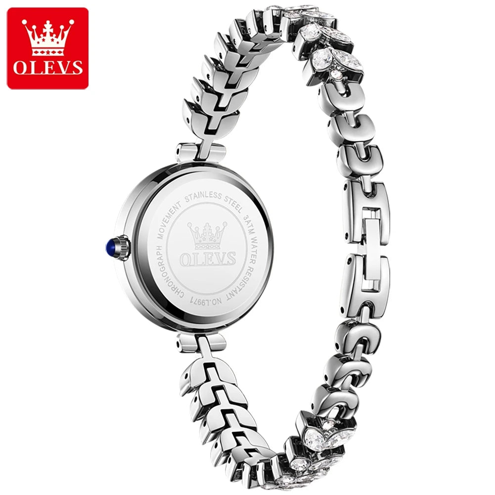 OLEVS Womens Watches Top Brand Luxury Crystal Diamond Fashion Silver Bracelet Quartz Watch for Women Waterproof Montre Femme